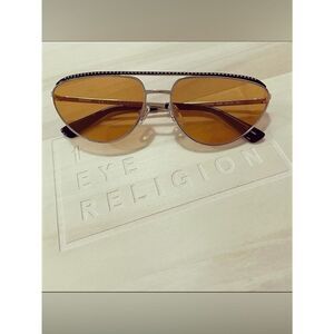Moschino Amber Lens Aviator Sunglasses with Gold Frame